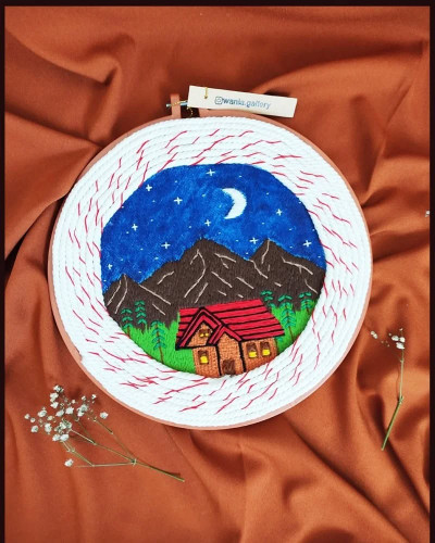 تابلو گلدوزی شده با دست طرح شب های کوهستان